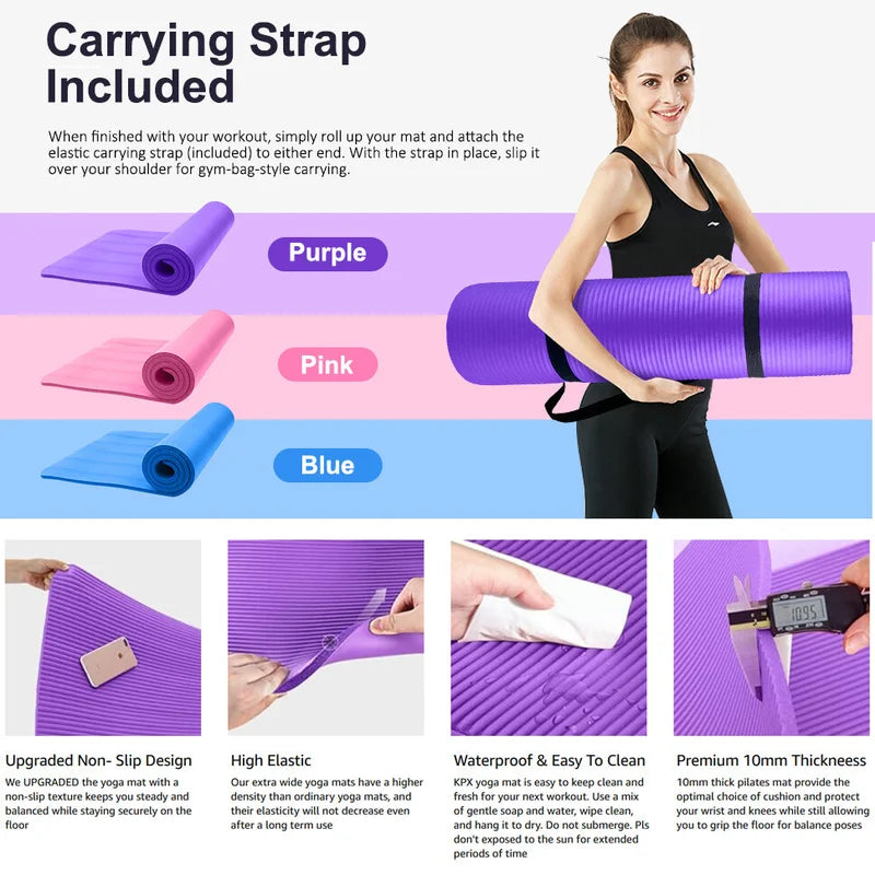 Exercise Yoga Mat 1/2-Inch Thick w/Carry Strap Gym Pilates Meditation Fitness