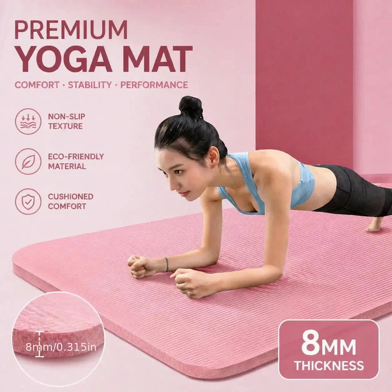 Local Delivery-8mm Thick Non Slip Yoga Mat, Eco-Friendly Shock Absorbing Exercise Mat, Lightweight Portable Workout Mat for Home Gym Pilates Fitness