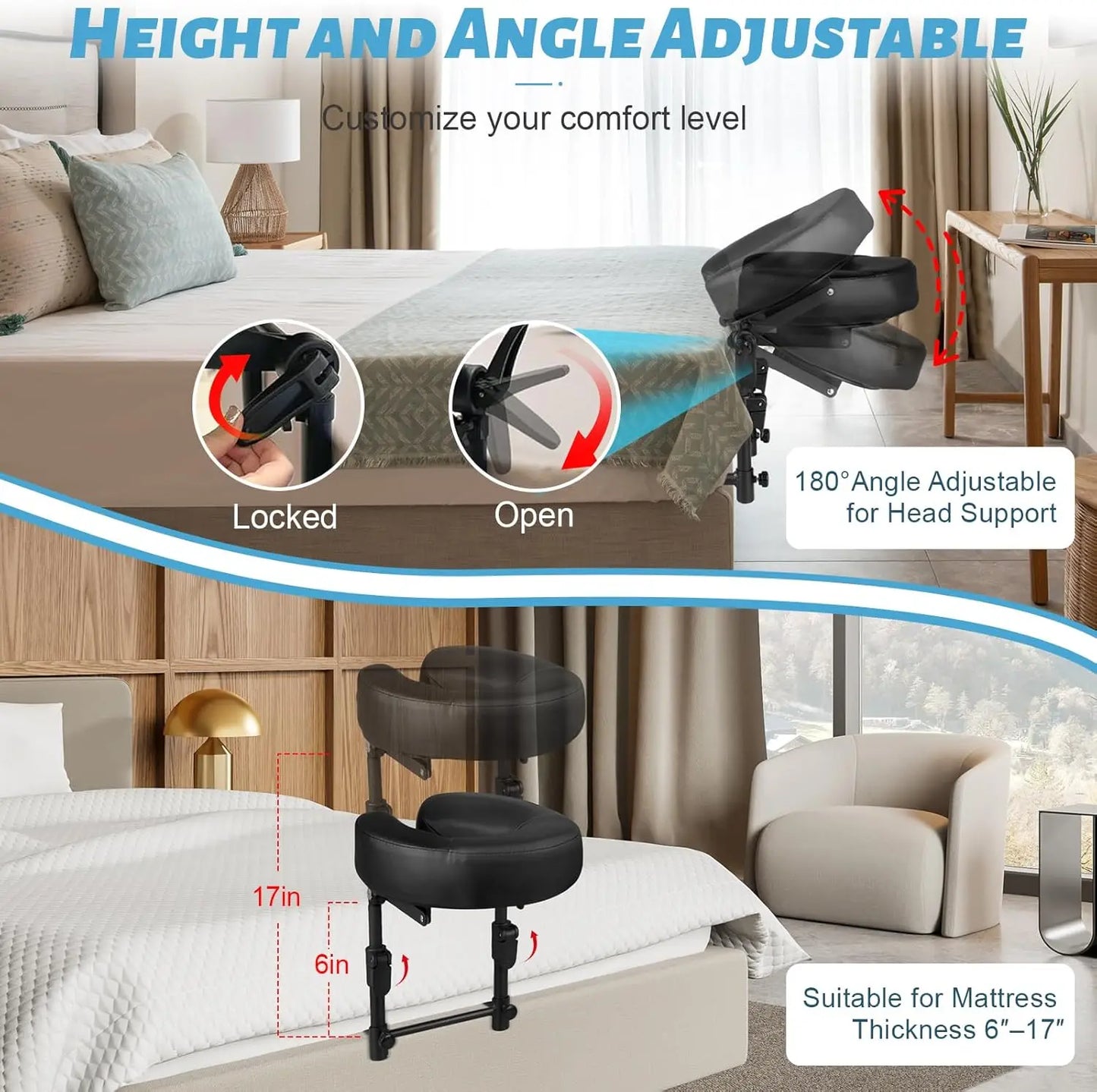 Massage Headrest for Bed, Head Cradle Home Mattress Top Massage Table, Adjustable Face Down Pillow for Salon SPA Massage Bed